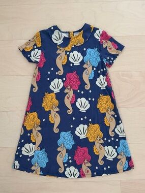 Mini Rodini Navy Mermaid & Shell Print Short Sleeve Dress